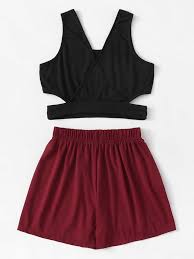 بنطلون قصير مع ثوب تنحنح حزام الحروف شي إن Women S Summer Fashion Fashion Hem Top