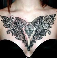 Chest Tattoo Design Ideas Bull Skull And Flowers Tattoo On Girl Chest Chest Tattoos For Women Chest Tattoo Tattoos