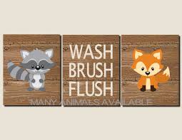 Bathroom Decor Kids Bathroom Art Woodland Animals Rustic Bathroom Art Wash Brush Flush Fox R Animal Bathroom Decor Bathroom Art Decor Kids Bathroom Art