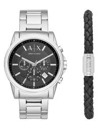 The armani exchange connected hybrid smartwatch also tracks and monitors sleep and activity, allows you to set up filtered notifications so you never miss a like, text or snap, and connects to your smartphone's music to start, stop, skip, or go back with the press of a button. Armani Exchange Smart Watch Bracelet Gift Set Fashion Watch For Men A X Online Store