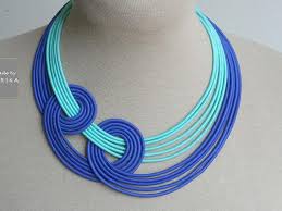 Colourful Textile Blue And Turquoise Unique Knot And Favorite Necklace Colorika C Textile Part Is Long 42 Cm And Chain Navy Necklace Knot Necklace Blue Jewelry