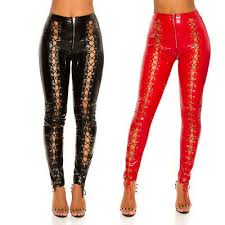 Latex Look Leggings Front Lace Up Shiny Leather Vinyl Koucla Red Black Ebay