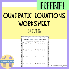 Solving Quadratic Equations Worksheet Freebie Simplifying Expressions Solving Quadratic Equations Like Terms