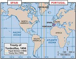 This division was challenged by the king of portugal, john ii, and by the treaty of tordesillas in 1494 the line was moved about 800 miles westward. The Treaty Of Tordesillas 1494 H7