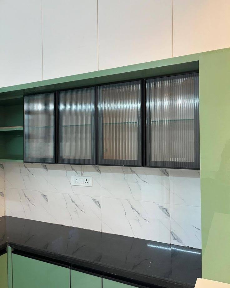 Black Profile Kitchen Cabinet Doors with Fluted Glass product image