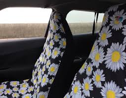 Black And White Car Seat Covers Airbag Friendly Car Seat Covers White Daisy In The Black Car Accessories Hippie Car Car Accesories