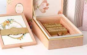 Mandeep Simranjit Gold Leaf Design Studio Card Box Wedding Indian Wedding Invitation Box Box Wedding Invitations