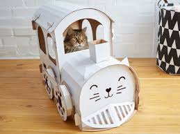 Cat Furniture Cardboard Cat House Cardboard Cat Train Eco Etsy In 2021 Cardboard House Cardboard Cat House Play Houses