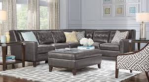 It's neutral which makes for a sound wall color choice because it works with many other colors that you might incorporate such as blue, orange, yellow, white, black, etc. Gray Blue Yellow Living Room Furniture Decorating Ideas Leather Sectional Living Room Leather Sofa Living Room Living Room Leather