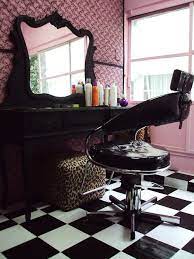 Not My Colors Style But Like The Idea Of Using Vanity Or Buffet Table As A Station Salon Decor Salon Interior Design Home Salon