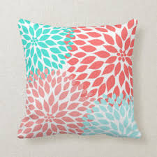 Example, the coral print pillow above is balanced out by the smaller scale stripe. Coral And Teal Decorative Throw Pillows Zazzle