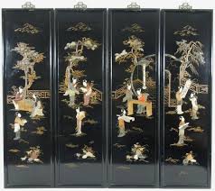 Rare vintage asian lacque wall panels art set of 2 size is 24 x10. Lot Art 4 Asian Lacquer Wall Panels