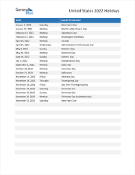 Florida State Holiday Schedule 2022 United States Holidays 2022 In Pdf, Word And Excel