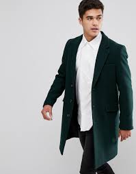 Asos Wool Mix Overcoat In Bottle Green For Men Lyst