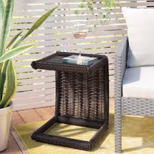 Choose from contactless same day delivery, drive up and more. Patio Pe Wicker Side Table Outdoor Resin Rattan Glass Top Square End Table With Two Shelves Light Gray Patio Furniture Accessories Hazelsdiner Tables