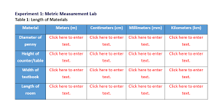 Solved Experiment 1 Metric Measurement Lab Table 1 Leng