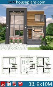 House Plans 9x10m With 3 Bedrooms Sam House Plans Sims House Plans Architectural House Plans Small Modern House Plans