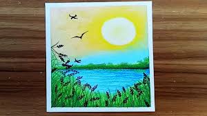 How To Draw Riverside Scenery With Oil Pastel Step By Step Easy Draw Youtube
