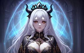 Wallpaper glow, outfit, columns, demoness, big Breasts, horns, blonde hair,  the succubus, AI art, AI art, stable diffusion, Stability AI, stable  diffusion images for desktop, section арт - download
