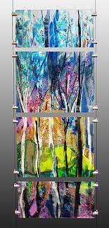 This Four Piece Fused Glass Panel Of A Colorful Sun Drenched Forest Clearing In A Somewhat Abstract Depicti Fused Glass Wall Art Fused Glass Art Glass Wall Art