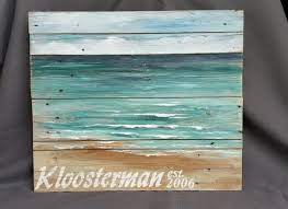 Personalized Reclaimed Wood Pallet Art Beach Hand Painted Beach Seascape Horizon Ocean Upcycled Pallet Di Pallet Art Wood Pallet Art Wood Pallet Wall Art