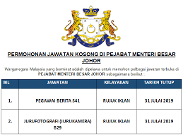Jawatan kosong terkini pos malaysia berhad disember 2019. Permohonan Jawatan Kosong Pejabat Menteri Besar Johor 2019