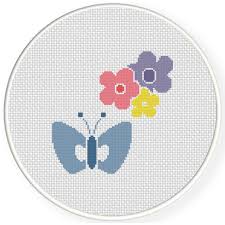 Charts Club Members Only Butterfly And Flowers Cross Stitch Pattern