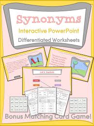 Synonym Interactive Powerpoint With Differentiated Worksheets And Bonus Matching Card Game Interactive Powerpoint Interactive Teaching Synonyms