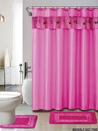 Luxury Embroidered Hot Pink Bathroom Rugs With Fabric Shower Curtain Pink Shower Curtains Hot Pink Bathroom Rugs Pink Bathroom Accessories