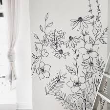 Wildflower Mural Custom Black And White Minimal Wall Art Love Karla Designs Wall Art By Lovekdesigns T Wildflower Mural Wall Murals Diy Wall Murals Painted