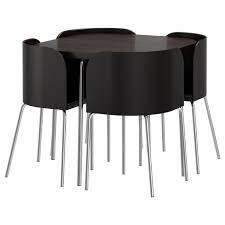 The shape of the chair backs are adapted to fit the corners of the table, so you save space when the chairs are pushed up against the table. Fusion Table And 4 Chairs Black Brown Chrome Plated Ikea