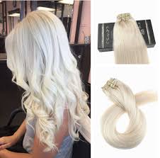 Ugea Double Weft Clip In Human Hair Extensions Solid Platinum Blonde Full Head Ugea Vol Platinum Blonde Hair Remy Human Hair Extensions Human Hair Extensions