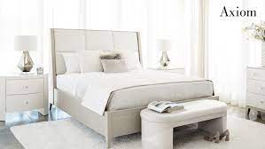 Beautiful bedroom set consists of king size bed (less mattress), armoire and three marble topped night stands (one still brand new in box) made. Axiom Bedroom Items Bernhardt