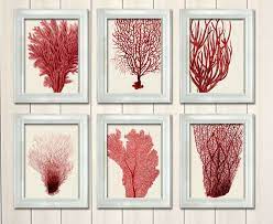Most coastal décor has a very distinctive color palette that helps to define your room's style. Set Of 6 Red Coral Prints Sea Coral Print Nautical Print Nautical Art Beach Decor Beach House Bathroom Decor Nautical Decor Red Room Decor Red Room Decor Nautical Bathroom Decor