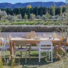 table de jardin en bois naturel pour 8 personnes avec chaises blanches table de jardin jardins en bois table de jardin bois