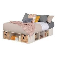The wooden texture gives this bed rustic looks. Lilak Storage Bed With Baskets Winter Oak And Rattan South Shore In 2021 Storage Bed Bed Storage Platform Bed