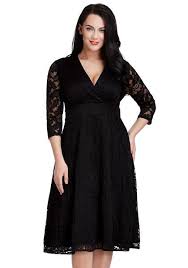 Plus Size Black Lace Surplice Midi Dress Dress Clothes For Women Lace Dress With Sleeves Dresses