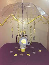 Clear Umbrella Centerpiece Grey And Yellow Elephant Elephant Baby Shower Theme Umbrella Baby Shower Sprinkle Baby Shower