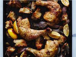 Chicken Roasted On Bread With Caperberries And Charred Lemons Recipe Recipe Broccoli Side Dish Roasted Chicken Legs Chicken Recipes