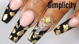 We are going to do a black and gold design today. Easy Gold Foil Black French Tip Acrylic Nail Art Youtube