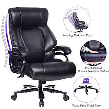 Big and tall office chairs 400 lbs limit. Ergonomic Big Tall Executive Office Chair With Bonded Leather 400lbs High Capacity Swivel Adjustable Height Thick Padding Headrest And Armrest For Home Office Black Managerial Executive Chairs