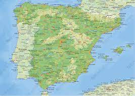 It is located on the iberian peninsula. Digital Physical Map Of Spain 1465 The World Of Maps Com