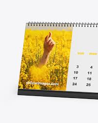 Realistic calendar with wood standing psd mockup. Desk Calendar Mockup In Stationery Mockups On Yellow Images Object Mockups