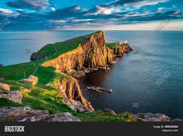 An aerial cableway is used to take supplies to the lighthouse and cottages. Sunset Neist Point Image Photo Free Trial Bigstock
