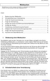 Bei der mietkaution handelt es sich nicht um ein entgelt für eine leistung des vermieters, sondern um eine im zusammenhang mit der rückzahlung der kaution kommt es oft zu auseinandersetzungen. Mietkaution 1 Bedeutung Einer Mietkaution 2 Erforderlichkeit Einer Vereinbarung Inhalt Pdf Kostenfreier Download