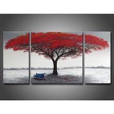 Black And White Oil Painting Landscape Framed Red Tree Oil Painting On Canvas Black White Abstract Modern Wall Art Rw Tree Canvas Canvas Art Canvas Painting