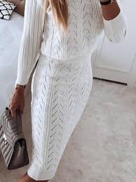 Casual Fashion Pure Color Long Sleeve Two Piece Dress In 2020 Fashion Piece Dress Two Piece Dress
