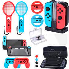Care bears nintendo switch skin, cute pastel pink purple nintendo switch console vinyl wrap sticker, kawaii nintendo joycon accessories 3m. Zadii Accessories Bundle Compatible With Nintendo Switch Accessories Kit With Tennis Racket Steering Wheel Joy Con Grip 4 Channel Charging Dock Carrying Case And Screen Protector Amazon Com Au Computers Accessories