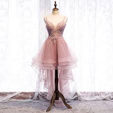 Chic Beautiful Pearl Pink Cocktail Dresses 2019 A Line Princess Spaghetti Straps Beading Sequins Lace Flower Sleeveless Backless Asymmetrical Formal Dresses High Low Prom Dresses Pink Homecoming Dress Beautiful Cocktail Dresses