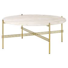Ts Round Coffee Table Medium Neutral White Travertine Brass Rouse Home